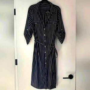 Shirt Dress With Belt, Black With White Strip By Mlle Gabrielle Size 3X
